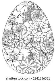 Easter Earth Day flower coloring page. A page for coloring book: fascinating and relaxing job for children and adults. Zentangle drawing. Easter coloring book art, Easter eggs vector. 