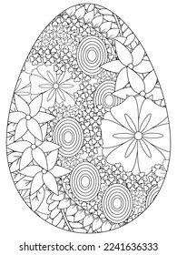 Easter Earth Day flower coloring page. A page for coloring book: fascinating and relaxing job for children and adults. Zentangle drawing. Easter coloring book art, Easter eggs vector. 