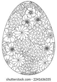 Easter Earth Day flower coloring page. A page for coloring book: fascinating and relaxing job for children and adults. Zentangle drawing. Easter coloring book art, Easter eggs vector. 