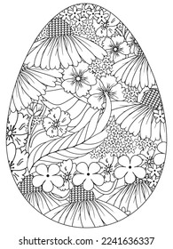 Easter Earth Day flower coloring page. A page for coloring book: fascinating and relaxing job for children and adults. Zentangle drawing. Easter coloring book art, Easter eggs vector. 