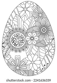 Easter Earth Day flower coloring page. A page for coloring book: fascinating and relaxing job for children and adults. Zentangle drawing. Easter coloring book art, Easter eggs vector. 