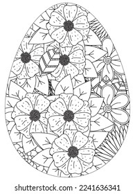 Easter Earth Day flower coloring page. A page for coloring book: fascinating and relaxing job for children and adults. Zentangle drawing. Easter coloring book art, Easter eggs vector. 