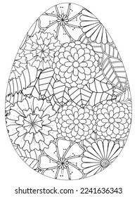 Easter Earth Day flower coloring page. A page for coloring book: fascinating and relaxing job for children and adults. Zentangle drawing. Easter coloring book art, Easter eggs vector. 