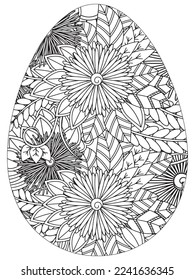 Easter Earth Day flower coloring page. A page for coloring book: fascinating and relaxing job for children and adults. Zentangle drawing. Easter coloring book art, Easter eggs vector. 