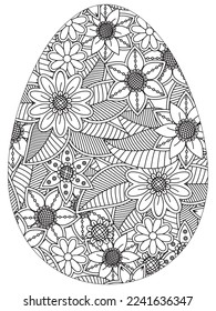 Easter Earth Day flower coloring page. A page for coloring book: fascinating and relaxing job for children and adults. Zentangle drawing. Easter coloring book art, Easter eggs vector. 