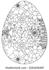 Easter Earth Day flower coloring page. A page for coloring book: fascinating and relaxing job for children and adults. Zentangle drawing. Easter coloring book art, Easter eggs vector. 