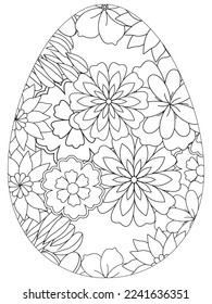 Easter Earth Day flower coloring page. A page for coloring book: fascinating and relaxing job for children and adults. Zentangle drawing. Easter coloring book art, Easter eggs vector. 