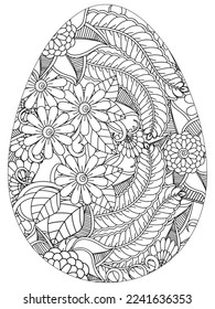 Easter Earth Day flower coloring page. A page for coloring book: fascinating and relaxing job for children and adults. Zentangle drawing. Easter coloring book art, Easter eggs vector. 