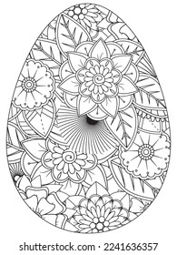 Easter Earth Day flower coloring page. A page for coloring book: fascinating and relaxing job for children and adults. Zentangle drawing. Easter coloring book art, Easter eggs vector. 