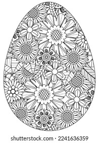 Easter Earth Day flower coloring page. A page for coloring book: fascinating and relaxing job for children and adults. Zentangle drawing. Easter coloring book art, Easter eggs vector. 