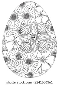 Easter Earth Day flower coloring page. A page for coloring book: fascinating and relaxing job for children and adults. Zentangle drawing. Easter coloring book art, Easter eggs vector. 