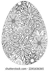 Easter Earth Day flower coloring page. A page for coloring book: fascinating and relaxing job for children and adults. Zentangle drawing. Easter coloring book art, Easter eggs vector. 