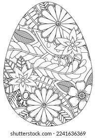 Easter Earth Day flower coloring page. A page for coloring book: fascinating and relaxing job for children and adults. Zentangle drawing. Easter coloring book art, Easter eggs vector. 