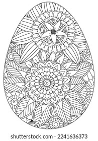 Easter Earth Day flower coloring page. A page for coloring book: fascinating and relaxing job for children and adults. Zentangle drawing. Easter coloring book art, Easter eggs vector. 