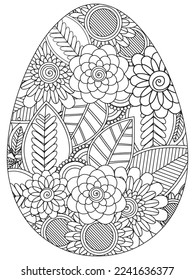 Easter Earth Day flower coloring page. A page for coloring book: fascinating and relaxing job for children and adults. Zentangle drawing. Easter coloring book art, Easter eggs vector. 