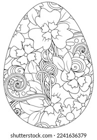 Easter Earth Day flower coloring page. A page for coloring book: fascinating and relaxing job for children and adults. Zentangle drawing. Easter coloring book art, Easter eggs vector. 