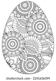 Easter Earth Day flower coloring page. A page for coloring book: fascinating and relaxing job for children and adults. Zentangle drawing. Easter coloring book art, Easter eggs vector. 