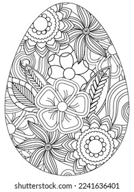Easter Earth Day flower coloring page. A page for coloring book: fascinating and relaxing job for children and adults. Zentangle drawing. Easter coloring book art, Easter eggs vector. 