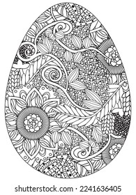 Easter Earth Day flower coloring page. A page for coloring book: fascinating and relaxing job for children and adults. Zentangle drawing. Easter coloring book art, Easter eggs vector. 