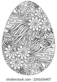 Easter Earth Day flower coloring page. A page for coloring book: fascinating and relaxing job for children and adults. Zentangle drawing. Easter coloring book art, Easter eggs vector. 