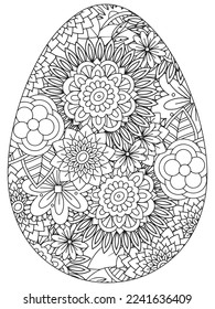 Easter Earth Day flower coloring page. A page for coloring book: fascinating and relaxing job for children and adults. Zentangle drawing. Easter coloring book art, Easter eggs vector. 