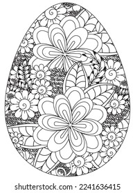 Easter Earth Day flower coloring page. A page for coloring book: fascinating and relaxing job for children and adults. Zentangle drawing. Easter coloring book art, Easter eggs vector. 