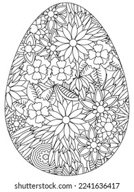 Easter Earth Day flower coloring page. A page for coloring book: fascinating and relaxing job for children and adults. Zentangle drawing. Easter coloring book art, Easter eggs vector. 