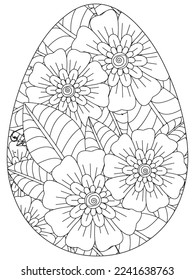 Easter Earth Day flower coloring page. A page for coloring book: fascinating and relaxing job for children and adults. Zentangle drawing. Easter coloring book art, Easter eggs vector. 