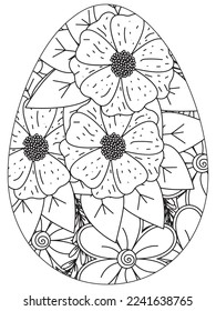 Easter Earth Day flower coloring page. A page for coloring book: fascinating and relaxing job for children and adults. Zentangle drawing. Easter coloring book art, Easter eggs vector. 