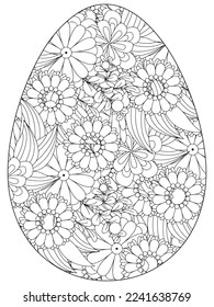 Easter Earth Day flower coloring page. A page for coloring book: fascinating and relaxing job for children and adults. Zentangle drawing. Easter coloring book art, Easter eggs vector. 