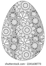 Easter Earth Day flower coloring page. A page for coloring book: fascinating and relaxing job for children and adults. Zentangle drawing. Easter coloring book art, Easter eggs vector. 