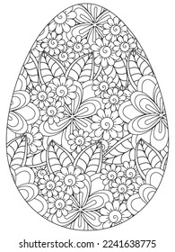 Easter Earth Day flower coloring page. A page for coloring book: fascinating and relaxing job for children and adults. Zentangle drawing. Easter coloring book art, Easter eggs vector. 