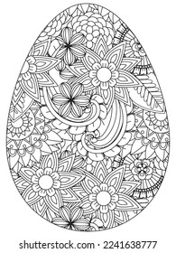 Easter Earth Day flower coloring page. A page for coloring book: fascinating and relaxing job for children and adults. Zentangle drawing. Easter coloring book art, Easter eggs vector. 