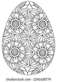 Easter Earth Day flower coloring page. A page for coloring book: fascinating and relaxing job for children and adults. Zentangle drawing. Easter coloring book art, Easter eggs vector. 