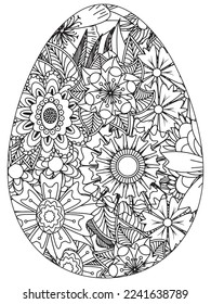 Easter Earth Day flower coloring page. A page for coloring book: fascinating and relaxing job for children and adults. Zentangle drawing. Easter coloring book art, Easter eggs vector. 