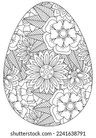 Easter Earth Day flower coloring page. A page for coloring book: fascinating and relaxing job for children and adults. Zentangle drawing. Easter coloring book art, Easter eggs vector. 