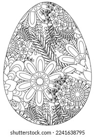 Easter Earth Day flower coloring page. A page for coloring book: fascinating and relaxing job for children and adults. Zentangle drawing. Easter coloring book art, Easter eggs vector. 