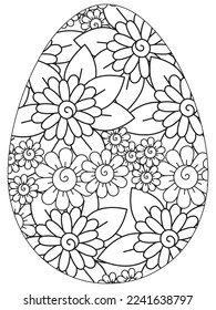 Easter Earth Day flower coloring page. A page for coloring book: fascinating and relaxing job for children and adults. Zentangle drawing. Easter coloring book art, Easter eggs vector. 