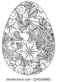 Easter Earth Day flower coloring page. A page for coloring book: fascinating and relaxing job for children and adults. Zentangle drawing. Easter coloring book art, Easter eggs vector. 