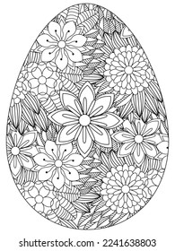 Easter Earth Day flower coloring page. A page for coloring book: fascinating and relaxing job for children and adults. Zentangle drawing. Easter coloring book art, Easter eggs vector. 