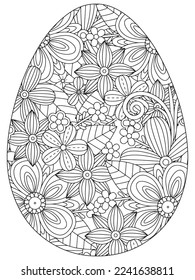 Easter Earth Day flower coloring page. A page for coloring book: fascinating and relaxing job for children and adults. Zentangle drawing. Easter coloring book art, Easter eggs vector. 