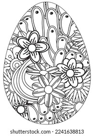 Easter Earth Day flower coloring page. A page for coloring book: fascinating and relaxing job for children and adults. Zentangle drawing. Easter coloring book art, Easter eggs vector. 