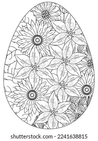 Easter Earth Day flower coloring page. A page for coloring book: fascinating and relaxing job for children and adults. Zentangle drawing. Easter coloring book art, Easter eggs vector. 
