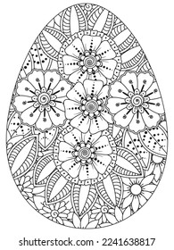 Easter Earth Day flower coloring page. A page for coloring book: fascinating and relaxing job for children and adults. Zentangle drawing. Easter coloring book art, Easter eggs vector. 