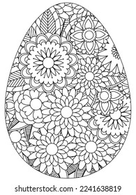 Easter Earth Day flower coloring page. A page for coloring book: fascinating and relaxing job for children and adults. Zentangle drawing. Easter coloring book art, Easter eggs vector. 