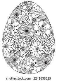 Easter Earth Day flower coloring page. A page for coloring book: fascinating and relaxing job for children and adults. Zentangle drawing. Easter coloring book art, Easter eggs vector. 