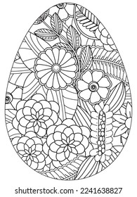 Easter Earth Day flower coloring page. A page for coloring book: fascinating and relaxing job for children and adults. Zentangle drawing. Easter coloring book art, Easter eggs vector. 