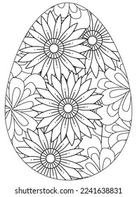 Easter Earth Day flower coloring page. A page for coloring book: fascinating and relaxing job for children and adults. Zentangle drawing. Easter coloring book art, Easter eggs vector. 