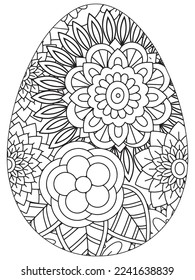 Easter Earth Day flower coloring page. A page for coloring book: fascinating and relaxing job for children and adults. Zentangle drawing. Easter coloring book art, Easter eggs vector. 