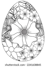 Easter Earth Day flower coloring page. A page for coloring book: fascinating and relaxing job for children and adults. Zentangle drawing. Easter coloring book art, Easter eggs vector. 